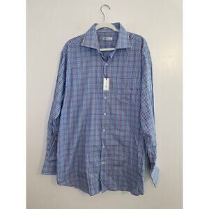 NWT Peter Millar Men’s Long Sleeve Crown Purple Blue Gingham Plaid Button Up XL